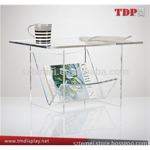 Modern Clear Acrylic Coffee Table with Magazine Rack